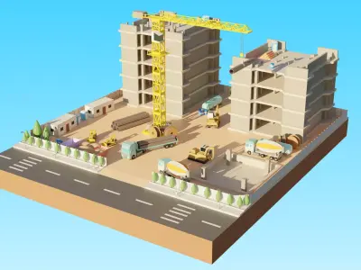 Low poly Construction Zone Low-poly 3D model