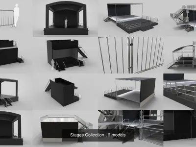 Stages Collection booth with stairs 3D Model Pack