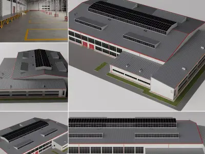 Large Industrial Warehouse Building Low-poly 3D model