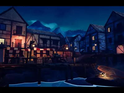 Modular Stylized Village Low-poly 3D model