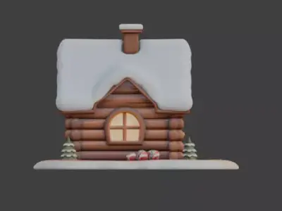 Simple Winter Wood Cabin 3D Model Low-poly 3D model