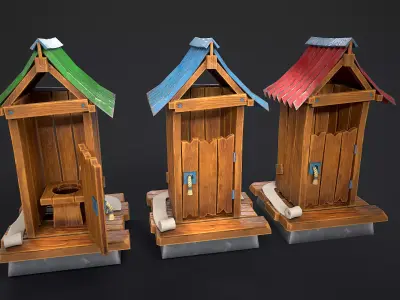  Wooden toilet  Rural toilet Village toilet Outdoor privy Low-poly 3D model