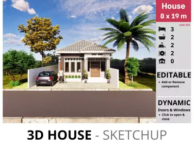 House 8x19m code 543 - Sketchup 3D model 3D model 3D model