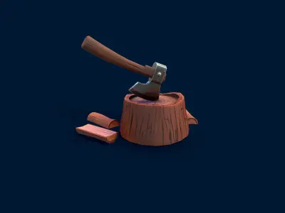 Stylized Stump and Axe Low-poly 3D model