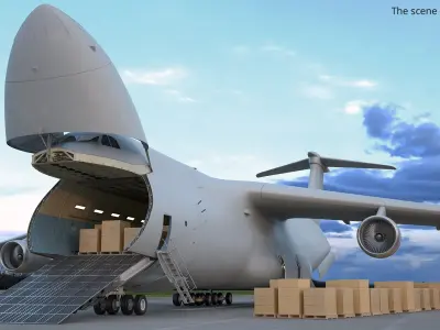  Humanitarian Aid Transport Aircraft with Nose Open and Cargo with Interior 