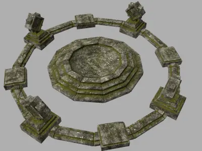 temple stone circle with stones Low-poly 3D model