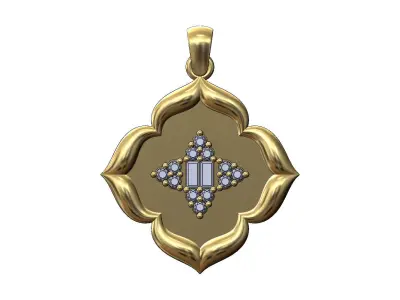 Star baguette and diamond cluster floral window pendant 3D print model