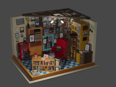 3D ROOM LIBRARY INTERIOR LOW-POLY Low-poly 3D model