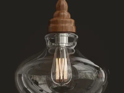 Light set glass and wood pendant lamp Low-poly 3D model