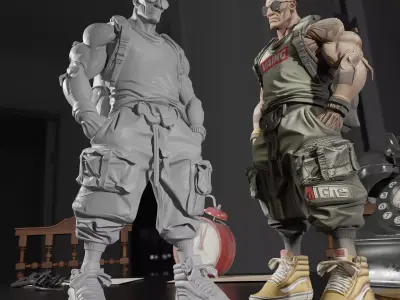 Urban Tactical Street Fighter Muscular Mohawk Warrior 3D print model