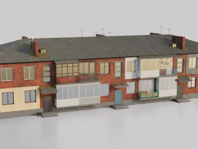 Two-Story Apartment Building Brick 3D model