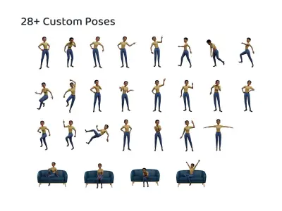 Cartoon Black Woman Rigged with 28 Custom Poses 3D model