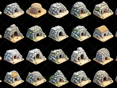 127 Transparent Fantasy Stone Rock House Game Asset Texture