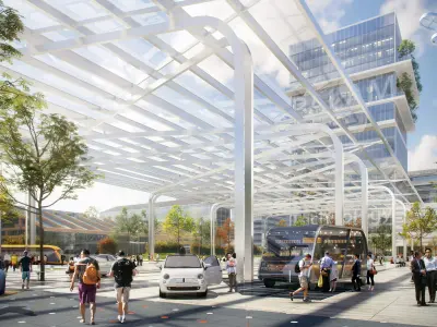 Modern City District Masterplan with Waterfront Green Corridor 3D model