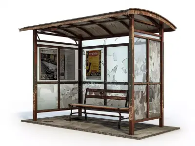 Abandoned Bus Stop 3D Model Urban Decay Shelter Low-poly 3D model