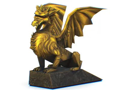 Statue Pedestal of the Golden Dragon Low-poly 3D model