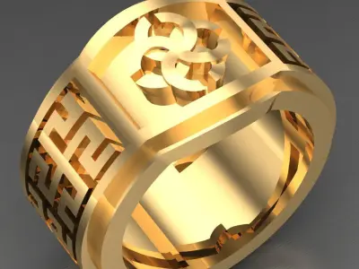 Light Gold Diamond Men Ring 2MR059 3D model