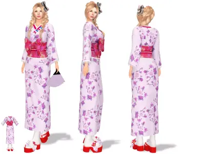 Geisha Kimono and Sandals Low-poly 3D model