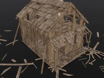 Broken Wooden House Low-poly 3D model buy
