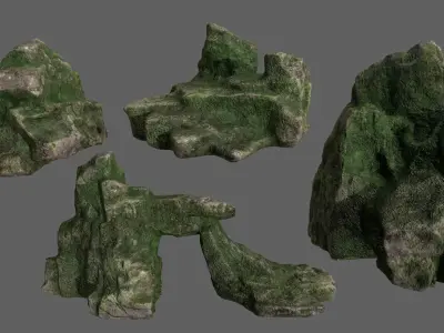 Rock Set with grass Low-poly 3D model