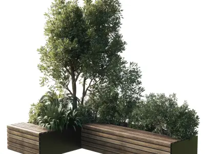 Urban Environment Urban Furniture Green Benches 3D model