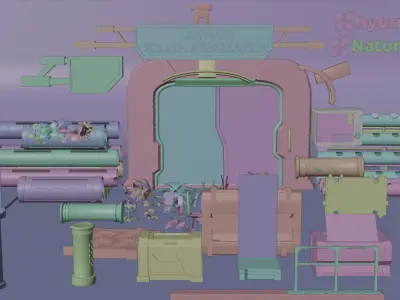 30  Low poly Sci-Fi Props Kitbash set Low-poly 3D model