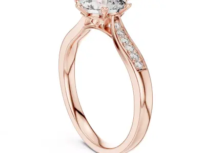 Round Cut Pave Solitaire Engagement Ring CAD Design 3D print model