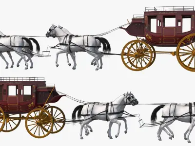 Four Horses with Stagecoach 