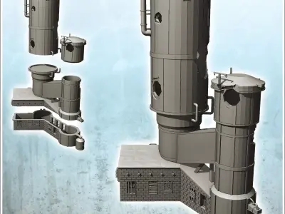 Double industrial grain tank with annex and outside pipes destro 3D print model