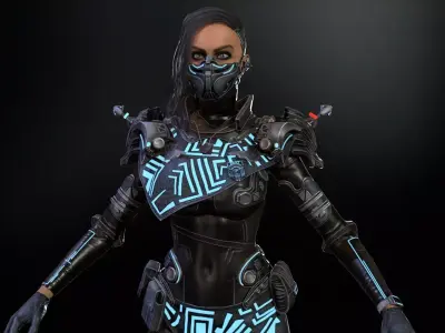 CyberCopGirl Low-poly 3D model