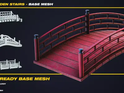 20 Wooden Stairs Base Mesh - VOL 14 - Game Ready Low-poly 3D model