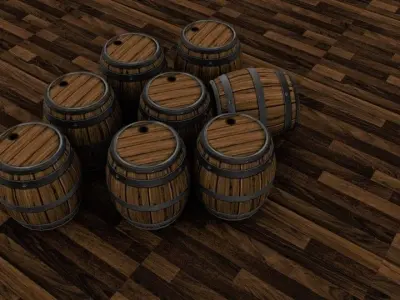 Barrel on floor Low-poly 3D model