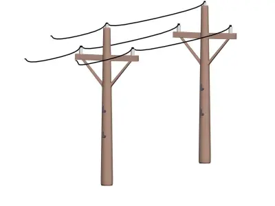 Toony Telephone Pole with Electric Wire 3D model
