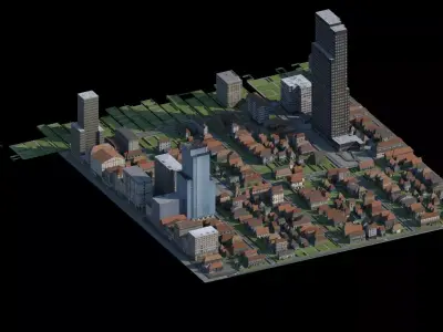 Modern City Cityscape Landscape Urban Block Street 03 Low-poly 3D model