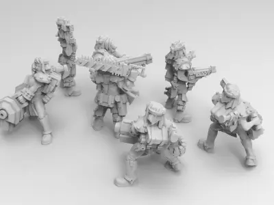 Female Miner Gang with Mixed weapons 3D print model