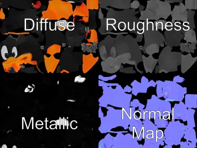 Animated Cartoon Duck Character with Idle Walking and Running... Low-poly 3D model