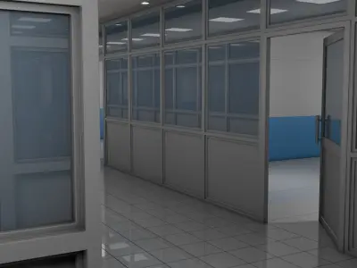 Hospital corridor with Empty rooms 3D model