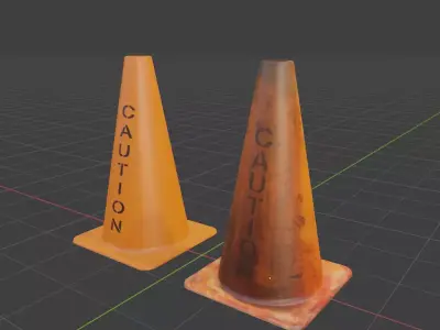 Clean and Dirty Caution Traffic Cones  Low-poly 3D model