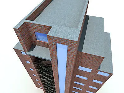 Modern Red Brick Building 62 3D model