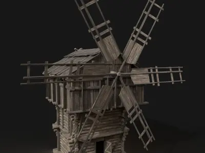 Medieval Wooden Fantasy Viking Windmill Silo AAA Next Gen Low-poly 3D model