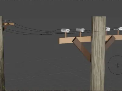Wooden Electricity Utility Pole Low-poly 3D model