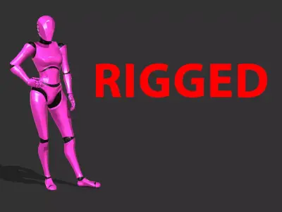 Female Robot Rigged Low-poly 3D model