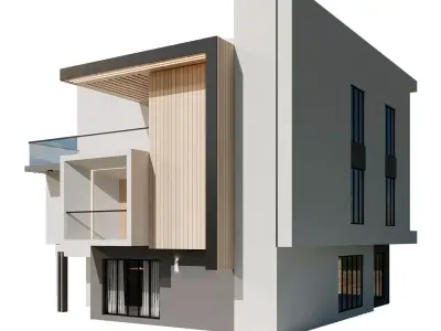 Modern Minimalist Cube House Exterior 3D model
