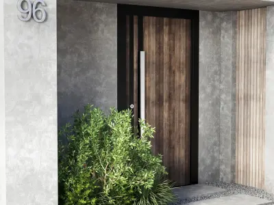 Door Outdoor entrance and fence and graden 02  3D model