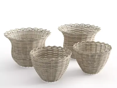 Rattan Baskets Set 3D model