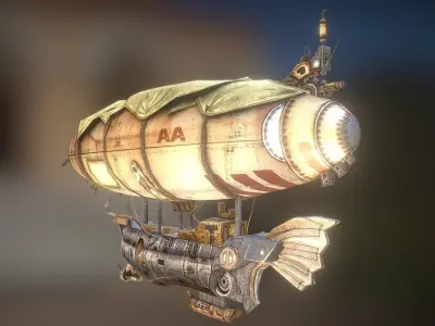 zeppelin steampunk hot air balloon Low-poly 3D model