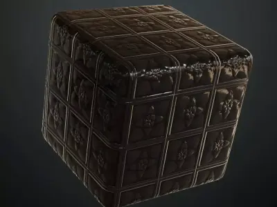 Victorian Embossed Glossy Black Floral Tiles PBR Seamless Texture