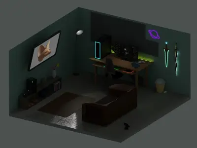 Isometric Room And BoxXS Low-poly 3D model
