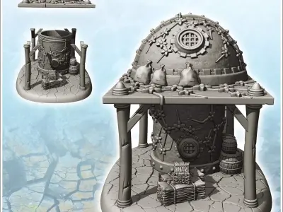 Medieval warehouse with large canopy and green spherical roof 7  3D print model