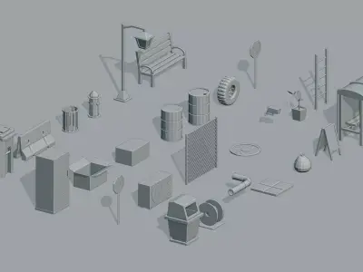 28 Low Poly Urban Street Props Pack - Game Ready 3D Assets Low-poly 3D model